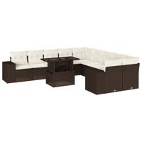 11-delige Loungeset met kussens poly rattan bruin - thumbnail