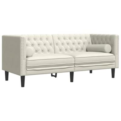 3-delige Loungeset Chesterfield met bolsters fluweel crèmekleur - thumbnail