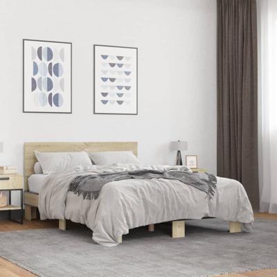 Bedframe bewerkt hout metaal sonoma eikenkleurig 140x200 cm