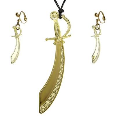 Ketting zwaard en oorringen goud