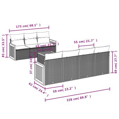 8-delige Loungeset met kussens poly rattan beige - thumbnail