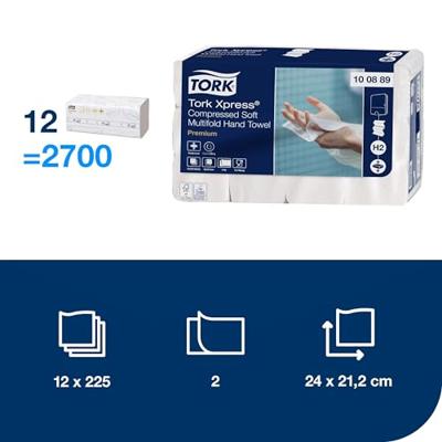Tork Xpress® gecomprimeerde zachte handdoek, multifold Z, Premium, 2-laags, systeem H2, 12 x 225 vel