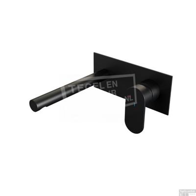 Brauer Black Edition Inbouw Wastafelmengkraan met Rechte Uitloop en Afdekplaat Model C1 Mat Zwart