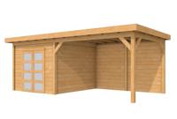 Woodvision Roek Topvision tuinhuis 303x303 cm + overkapping 400 cm Douglas blank- Plat dak- Onbehandeld lariks Douglas hout- Woodvision - thumbnail
