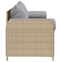 Tuinbank 3-zits met kussens poly rattan beige - thumbnail