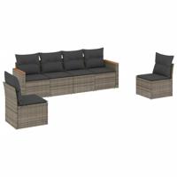 6-delige Loungeset met kussens poly rattan grijs - thumbnail