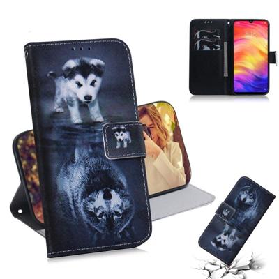 Wolf en hond patroon gekleurde tekening horizontale Flip lederen case voor Xiaomi Redmi Note 7 met houder & card slots & portemonnee Wolf en hond patroon gekleurde tekening horizontale Flip lederen case voor Xiaomi Redmi Note 7 met houder & card slots & portemonnee
