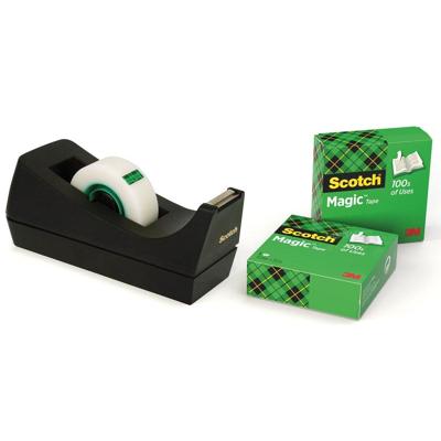 Scotch plakbandafroller C38 zwart, inclusief 3 rolletjes (19 x 33 mm)