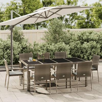 9-delige Tuinset met kussens poly rattan grijs