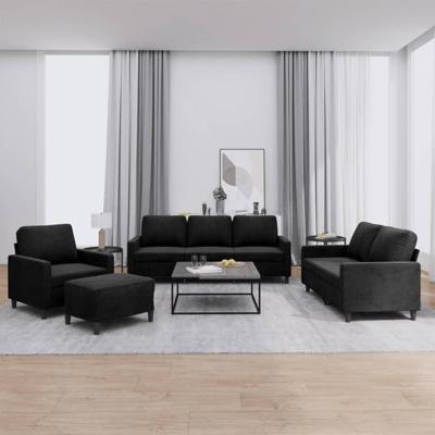 4-delige Loungeset met kussens fluweel zwart