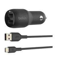 Belkin BoostCharge 2-poorts USB-A-autolader + USB-A/USB-C-kabel oplader - thumbnail