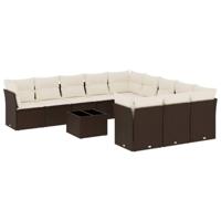 12-delige Loungeset met kussens poly rattan bruin - thumbnail