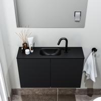 Zaro Polly toiletmeubel 80cm mat zwart met zwarte wastafel met kraangat - thumbnail
