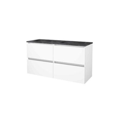 Basic-Line Start 46 Badkamermeubelset - 120 x 46 cm - Greeploos - 4 Lades - Hardstenen Wastafel - Zonder Kraangat - Ice White