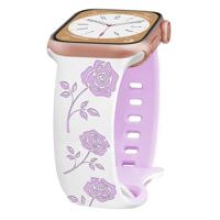Siliconen bandje met rozen - Wit / paars - Geschikt voor Apple Watch 44mm / 45mm / 46mm / 49mm - thumbnail