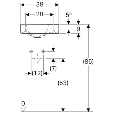 Geberit Icon fontein 38x28x13.5cm 1 wasbak 1 kraangat Rechts zonder overloopgat Keramiek Wit glans 124736000