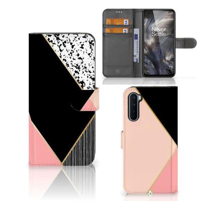 OnePlus Nord | Book Case | Zwart Roze Vormen