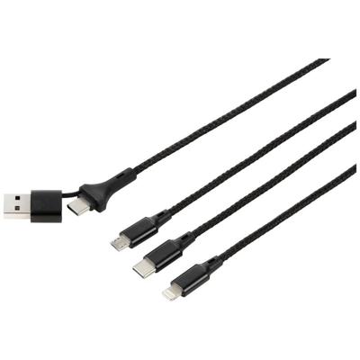 Renkforce US203/1.2M USB-laadkabel USB 2.0 USB-A stekker, USB-C stekker, USB-micro-B stekker, Apple Lightning stekker, USB-C stekker 1.20 m Antraciet/zwart