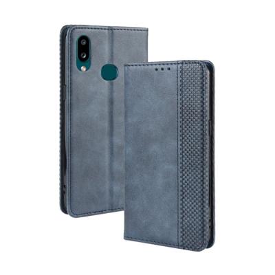 Voor Galaxy A10s magnetische Buckle retro Crazy Horse textuur horizontale Flip lederen draagtas met houder & kaartsleuven & fotolijstjes (blauw)