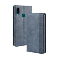 Voor Galaxy A10s magnetische Buckle retro Crazy Horse textuur horizontale Flip lederen draagtas met houder & kaartsleuven & fotolijstjes (blauw) - thumbnail