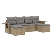 6-delige Loungeset met kussens poly rattan beige - thumbnail