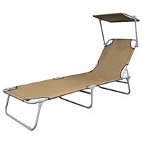 Ligbed met luifel inklapbaar staal taupe - thumbnail