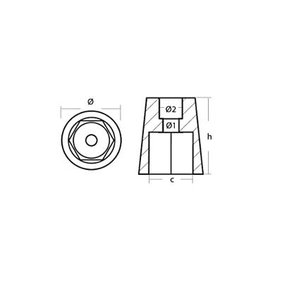 TEN00400E - ANODE RADICE HEXAGONAL SHAFT 22-25