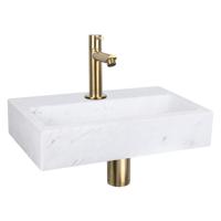 Differnz Flat fonteinset - 38x24x8cm - Rechthoek - 1 kraangat - Recht matte goude kraan - Marmer Wit 38.400.35 - thumbnail
