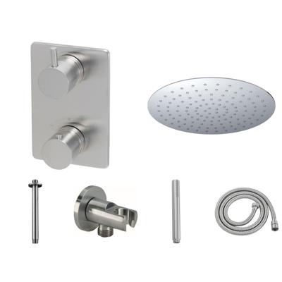 Inbouwthermostaatset Wiesbaden Caral Rond 30cm Plafonduitloop Geborsteld RVS PVD Coating Inbouwthermostaatset Wiesbaden Caral Rond 30cm Plafonduitloop Geborsteld RVS PVD Coating