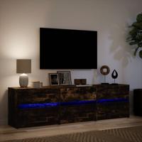 Tv-meubel met LED 180x34x50 cm bewerkt hout gerookt eikenkleur - thumbnail