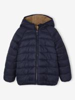 Omkeerbaar gewatteerd jongensjack met capuchon en sherpa mokka - thumbnail