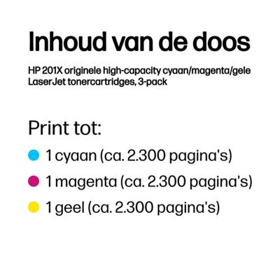 HP 201X pack 3 originele cyaan / magenta / gele high-yield LaserJet toners (CF253XM) voor HP Color LaserJet Pro M252 / M274 / M277 - thumbnail