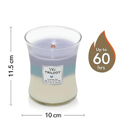 WoodWick Geurkaars Medium Trilogy Calming Retreat - 11 cm / ø 10 cm - Geurkaars in Glas - Houten Lont WoodWick Geurkaars Medium Trilogy Calming Retreat - 11 cm / ø 10 cm - Geurkaars in Glas - Houten Lont