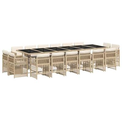 17-delige Tuinset met kussens poly rattan beige