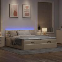 Ottoman bed met matrassen en LED's 180x200cm stof crèmekleurig - thumbnail