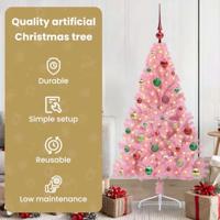 VidaXL Kunstmatig voorverlicht kerstboom met 150 led roze 150 cm pvc - thumbnail