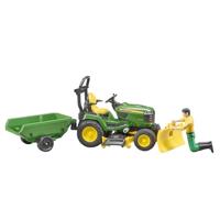 Bruder bworld john deere zitmaaier met aanhanger en tuinman 1:16 - thumbnail