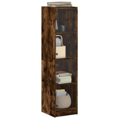 Hoge kast met glazen deuren 35x37x142 cm gerookt eikenkleurig