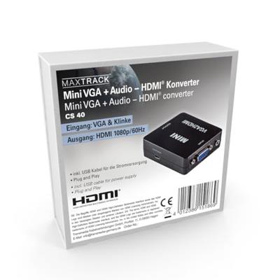 Maxtrack CS40L VGA / HDMI Adapter [1x VGA-bus, Jackplug female 3,5 mm - 1x HDMI-bus] Zwart