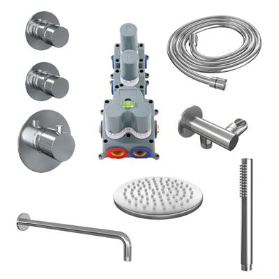 Thermostatische inbouw regendouche SET 03 met gebogen muurarm, 20 cm douchekop, handdouche en accessoires