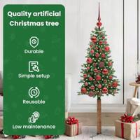 VidaXL Slanke kerstboom groen 150 cm pvc en massief dennenhout - thumbnail
