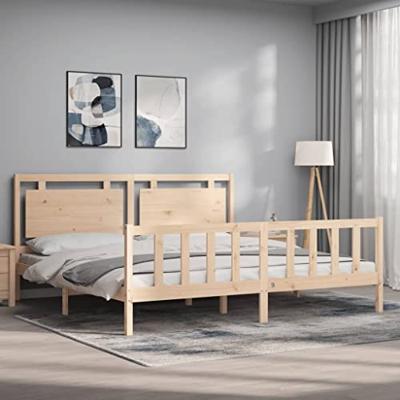 Bedframe met hoofdbord massief hout 180x200 cm
