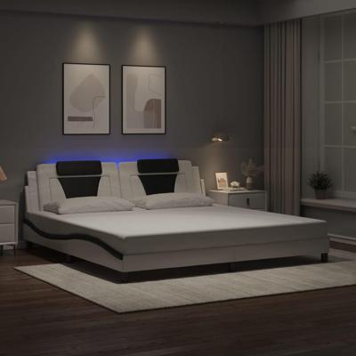 Bedframe met LED-verlichting kunstleer wit en zwart 200x200 cm