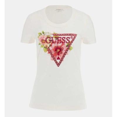 Guess Triangle Beads T-Shirt Dames Wit - Maat L - Kleur: WitRoze | Soccerfanshop
