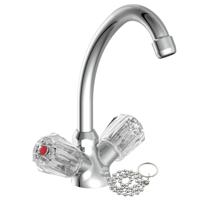 SAVINO tweegreepskraan wastafel, chroom draaibare uitloop ½" (Ø ca. 1,9 cm) keramisch ventiel bovenstuk flexibele metalen aansluitslangen intrekbare ketting voor afvoerstop brillant grepen - thumbnail