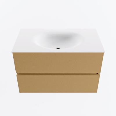 MONDIAZ VICA 80cm badmeubel onderkast Oro 2 lades. Wastafel MOON midden zonder kraangat, kleur Talc.