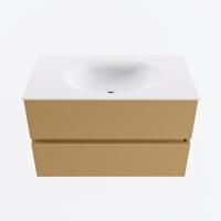 MONDIAZ VICA 80cm badmeubel onderkast Oro 2 lades. Wastafel MOON midden zonder kraangat, kleur Talc. - thumbnail