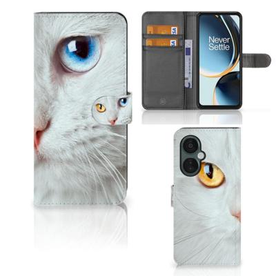 OnePlus Nord CE 3 Lite | Telefoonhoesje | Met pasjeshouder | Witte Kat