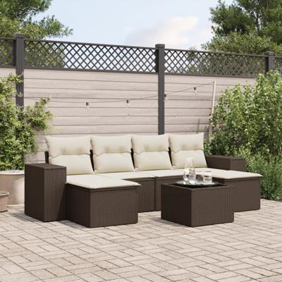 7-delige Loungeset met kussens poly rattan bruin 7-delige Loungeset met kussens poly rattan bruin