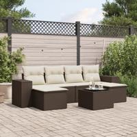7-delige Loungeset met kussens poly rattan bruin - thumbnail